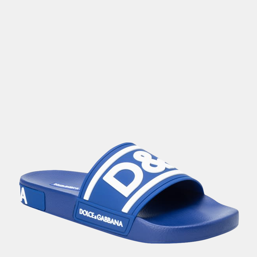 

Dolce & Gabbana Blue Rubber Slides Size EU