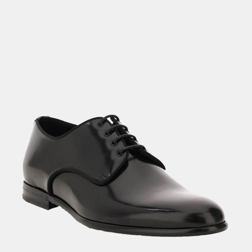 

Dolce & Gabbana Black Raffaello Brushed Leather Derby Shoes Size EU