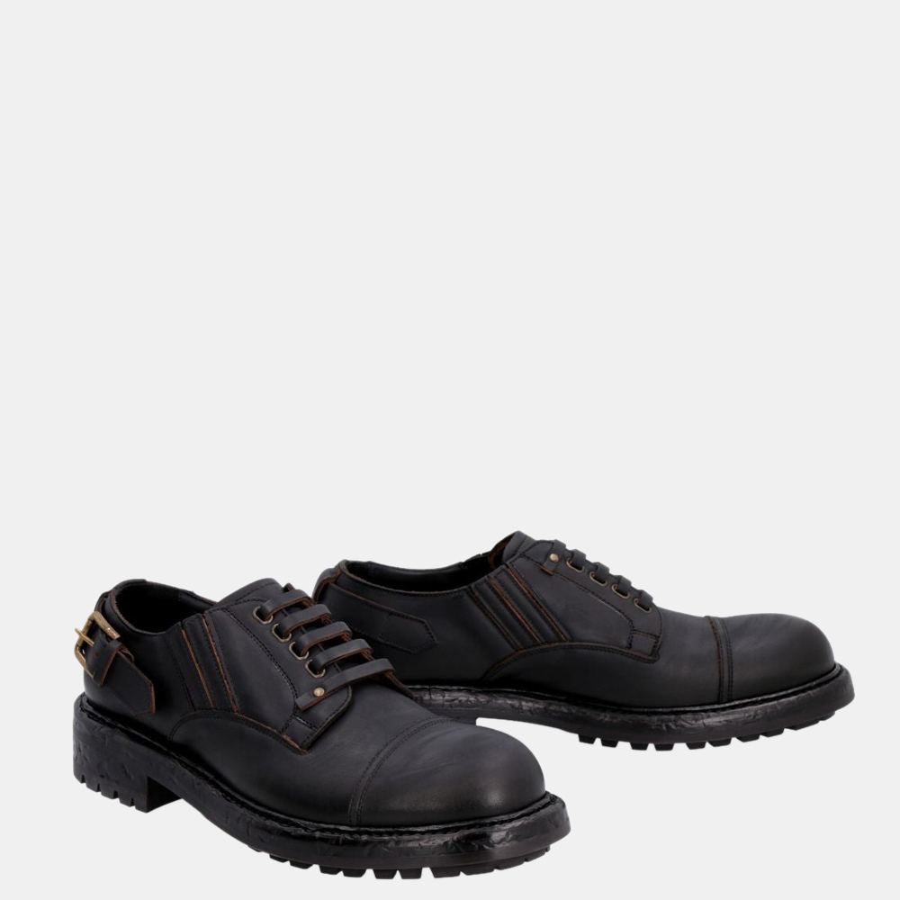

Dolce & Gabbana Black Leather Buckle Cowhide Lace-up Derby Shoes Size EU
