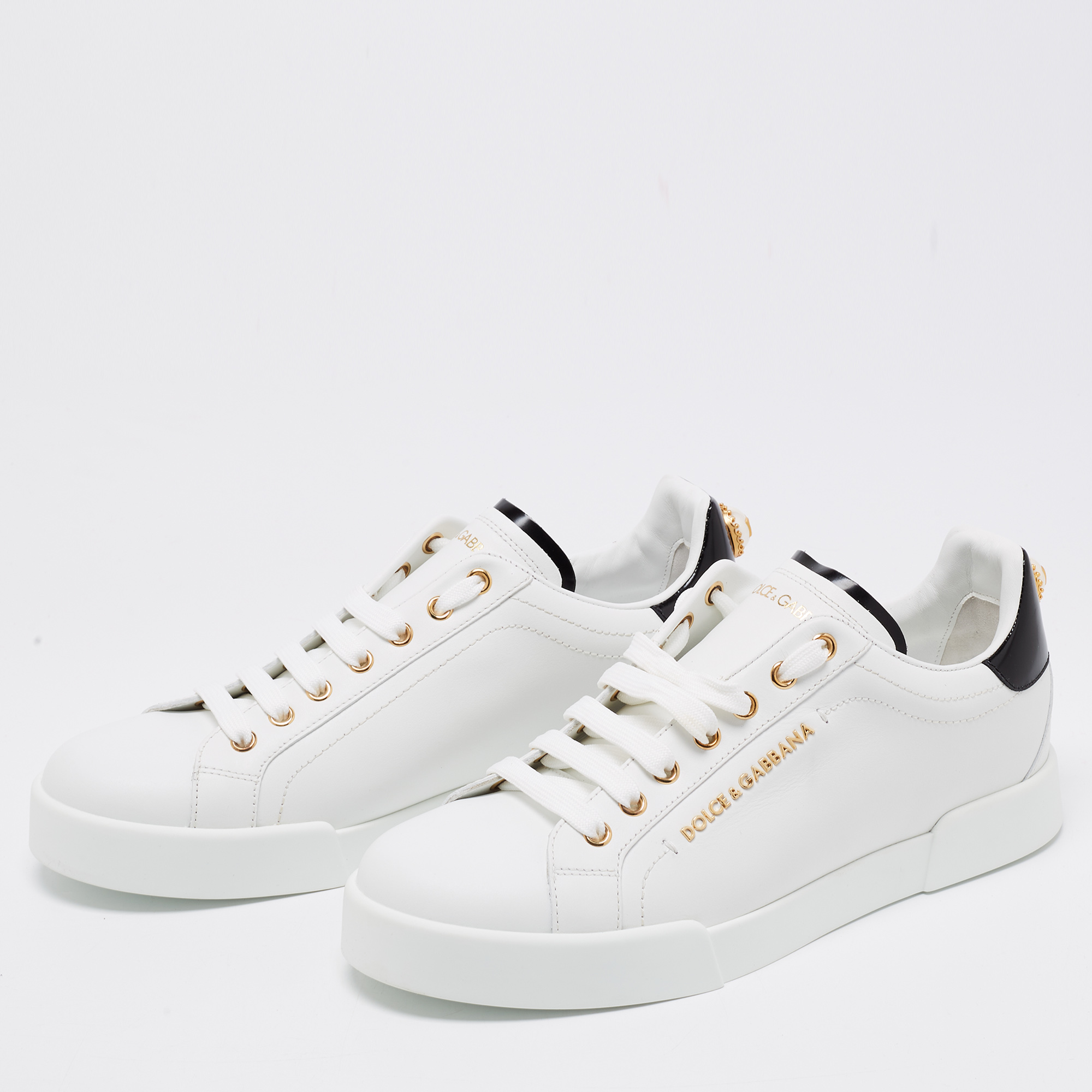 

Dolce & Gabbana White Leather Portofino Low Top Sneakers Size