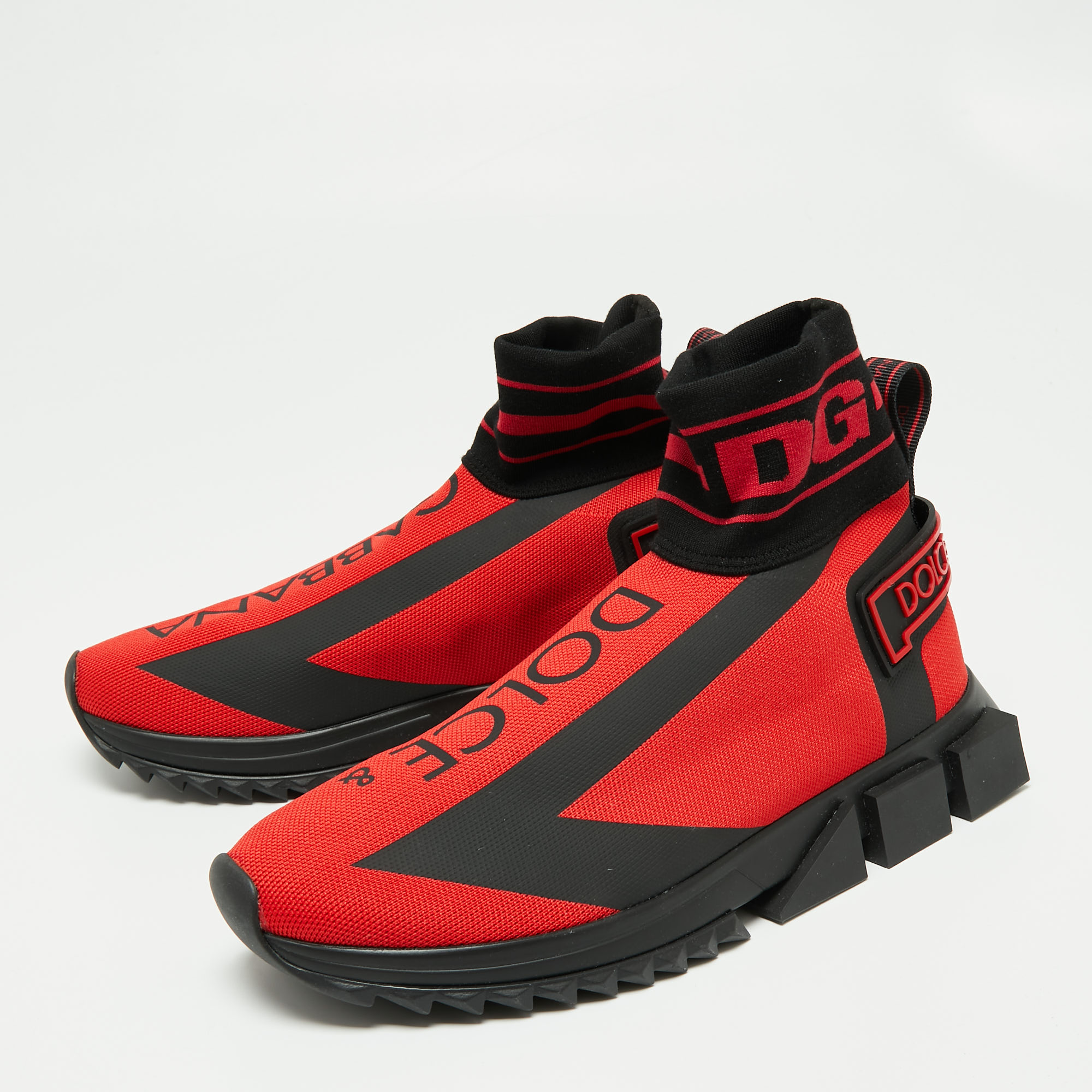 

Dolce & Gabbana Red/Black Fabric High Top Sorrento Sneakers Size
