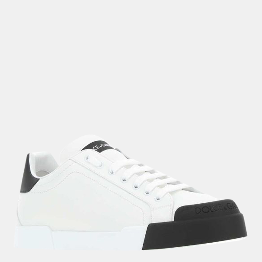 

Dolce & Gabbana White/Black Leather Portofino Sneakers Size EU