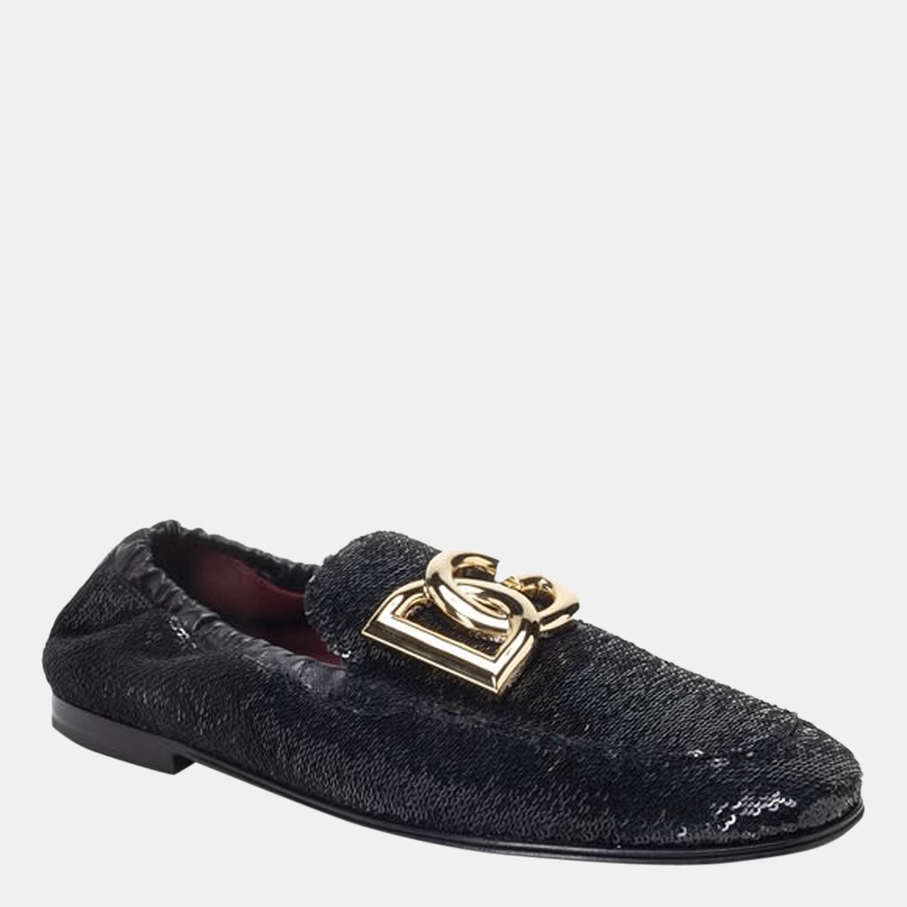 

Dolce & Gabbana Black Sequin DG logo Loafers Size EU