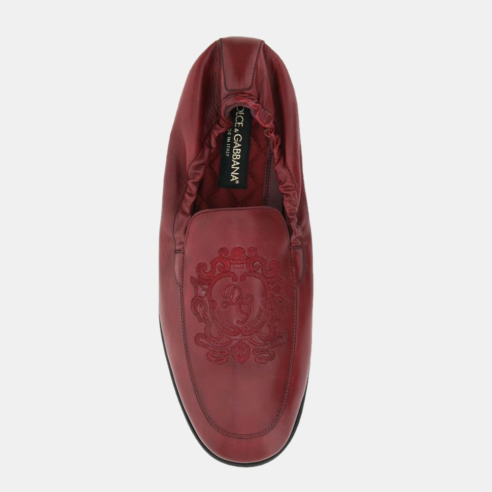 

Dolce & Gabbana Red Calfskin Leather Coat Of Arms Embroidery Loafers Size EU