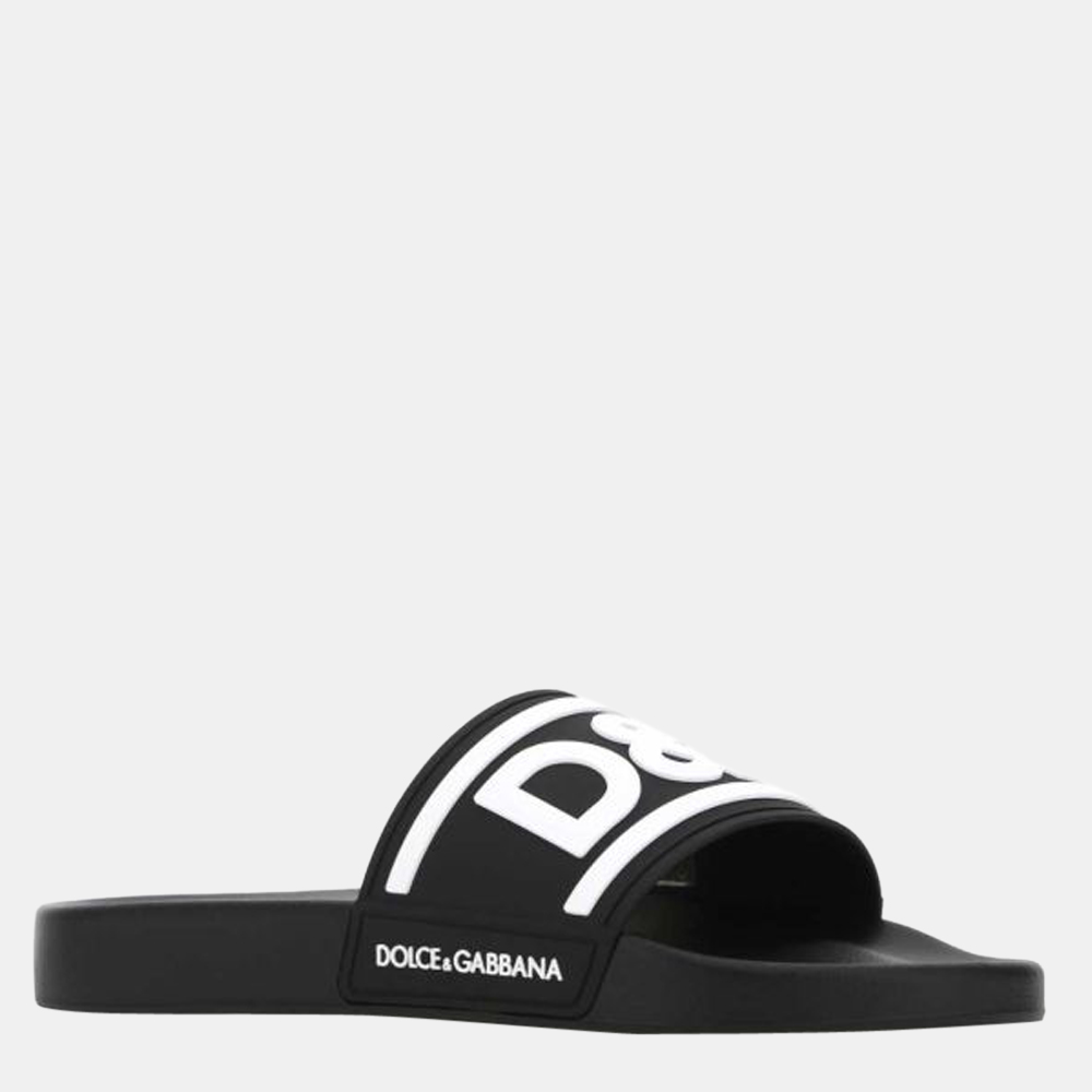 

Dolce & Gabbana Black Rubber DG logo beachwear slides Size EU