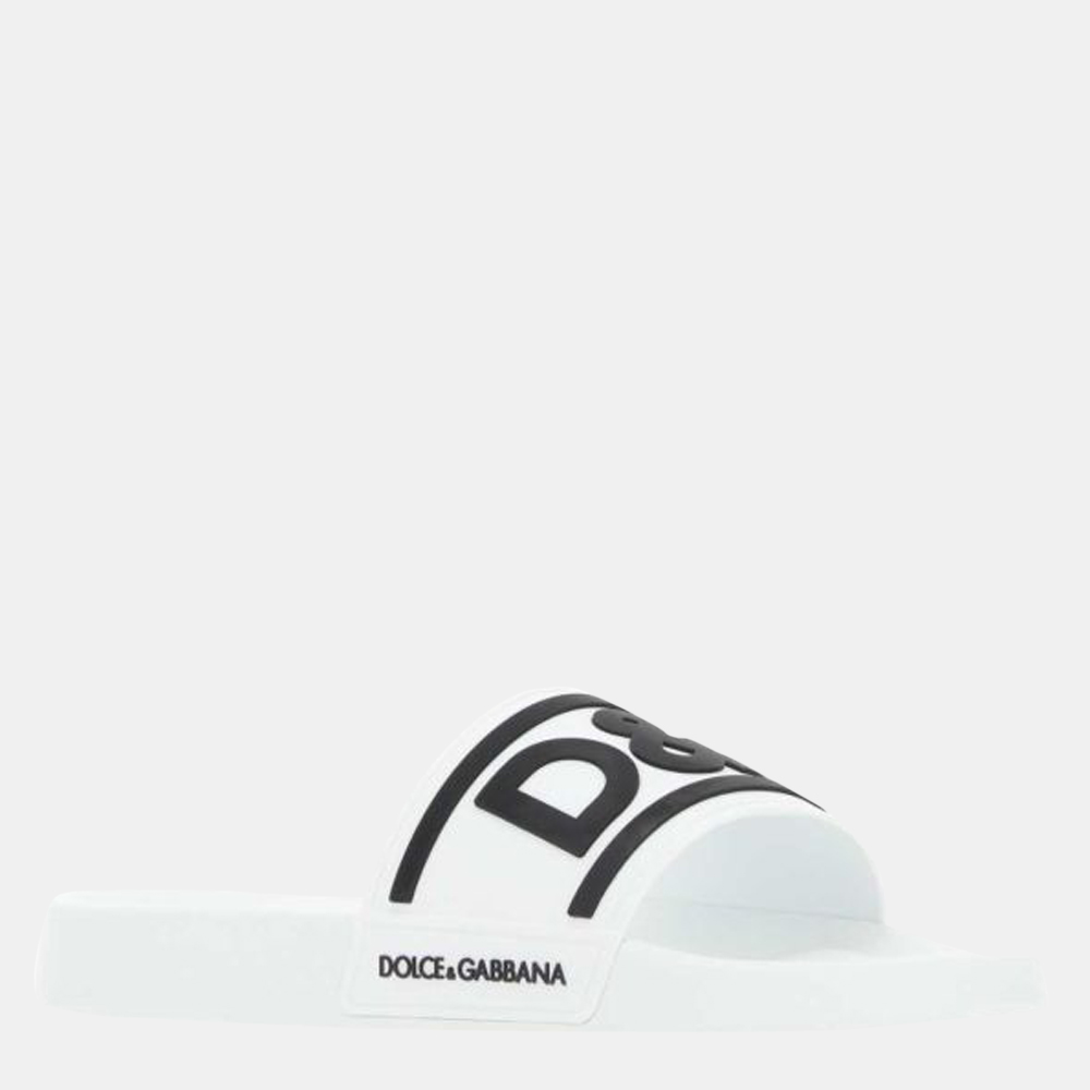 

Dolce & Gabbana White Rubber DG logo beachwear slides Size EU