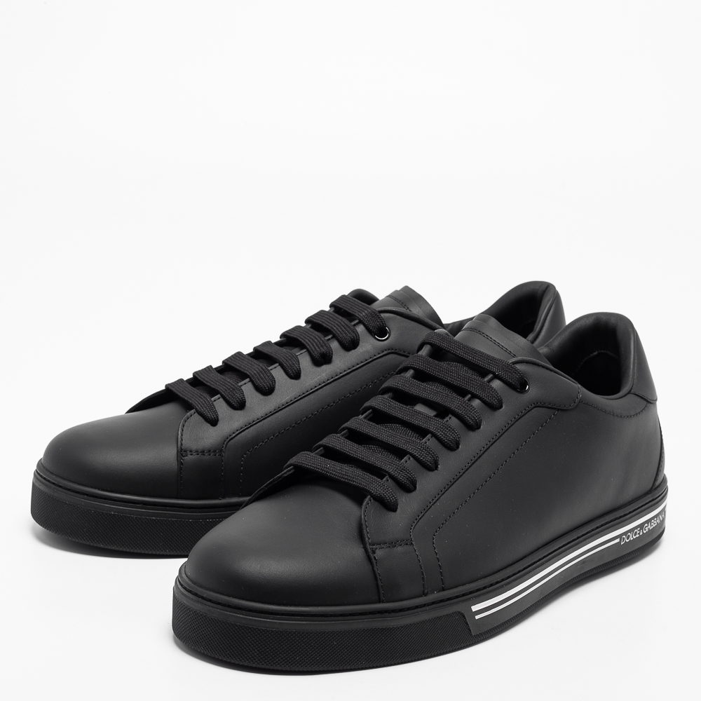 

Dolce & Gabbana Black Leather Roma Lace Up Sneakers Size