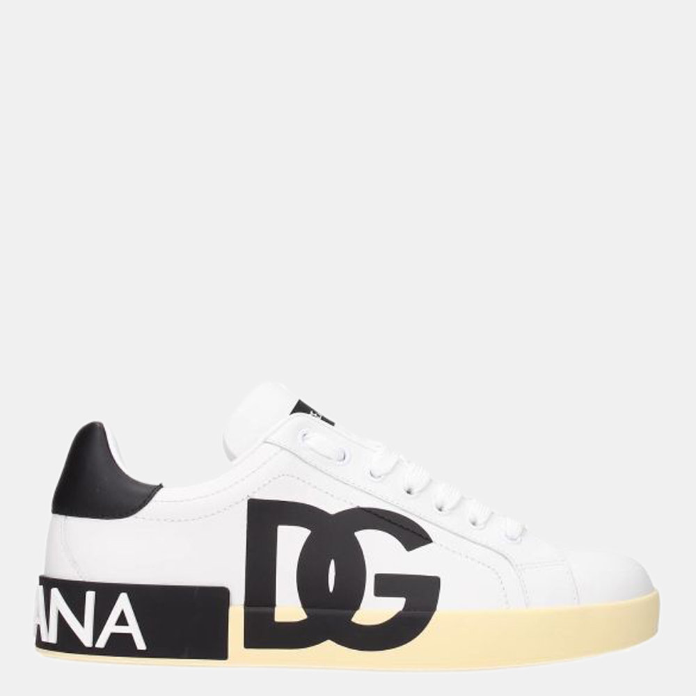 

Dolce & Gabbana White/Black Leather Portofino Sneakers Size US 11 EU