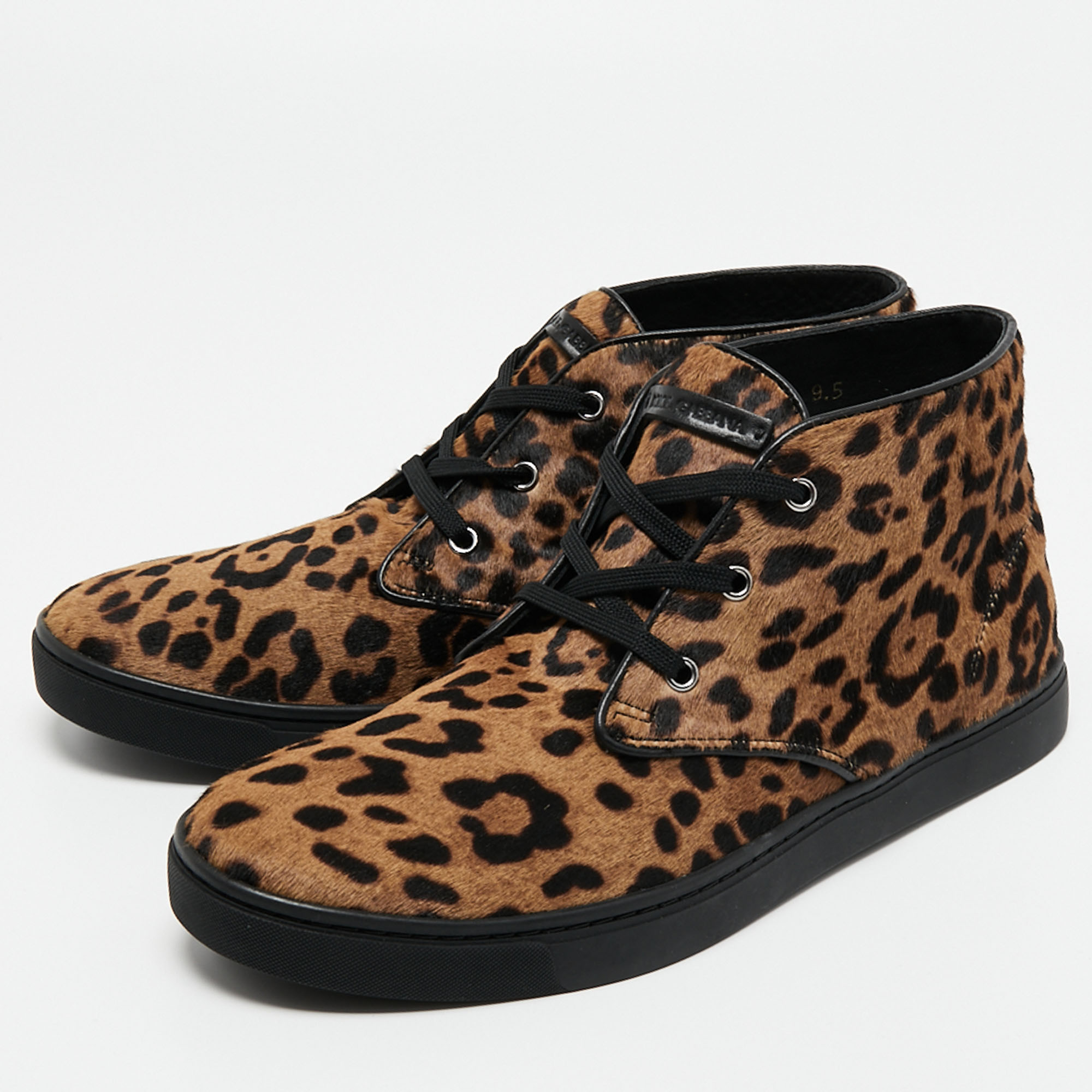 

Dolce & Gabbana Brown Leopard Print Calf Hair High Top Sneakers Size