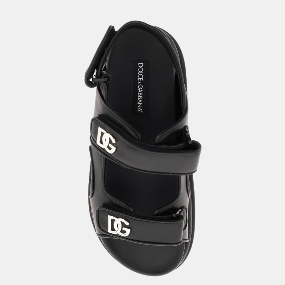 

Dolce & Gabbana Black Leather Logo Sandals Size EU