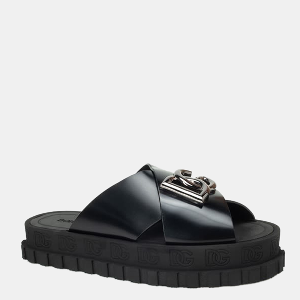 

Dolce & Gabbana Black leather Flat sandals Size EU