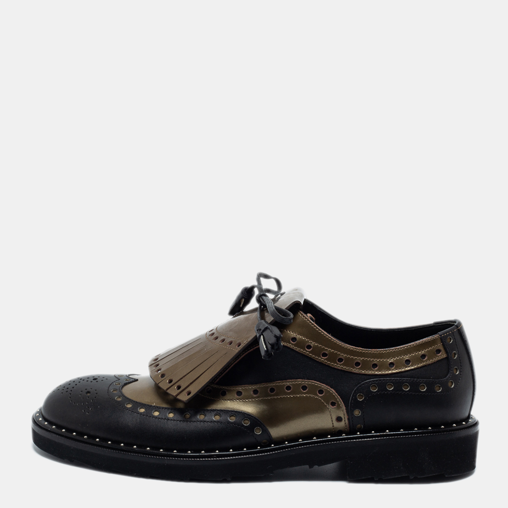 Pre-owned Dolce & Gabbana Black/gold Brogue Leather Fringe Tassel Oxfords Size 41