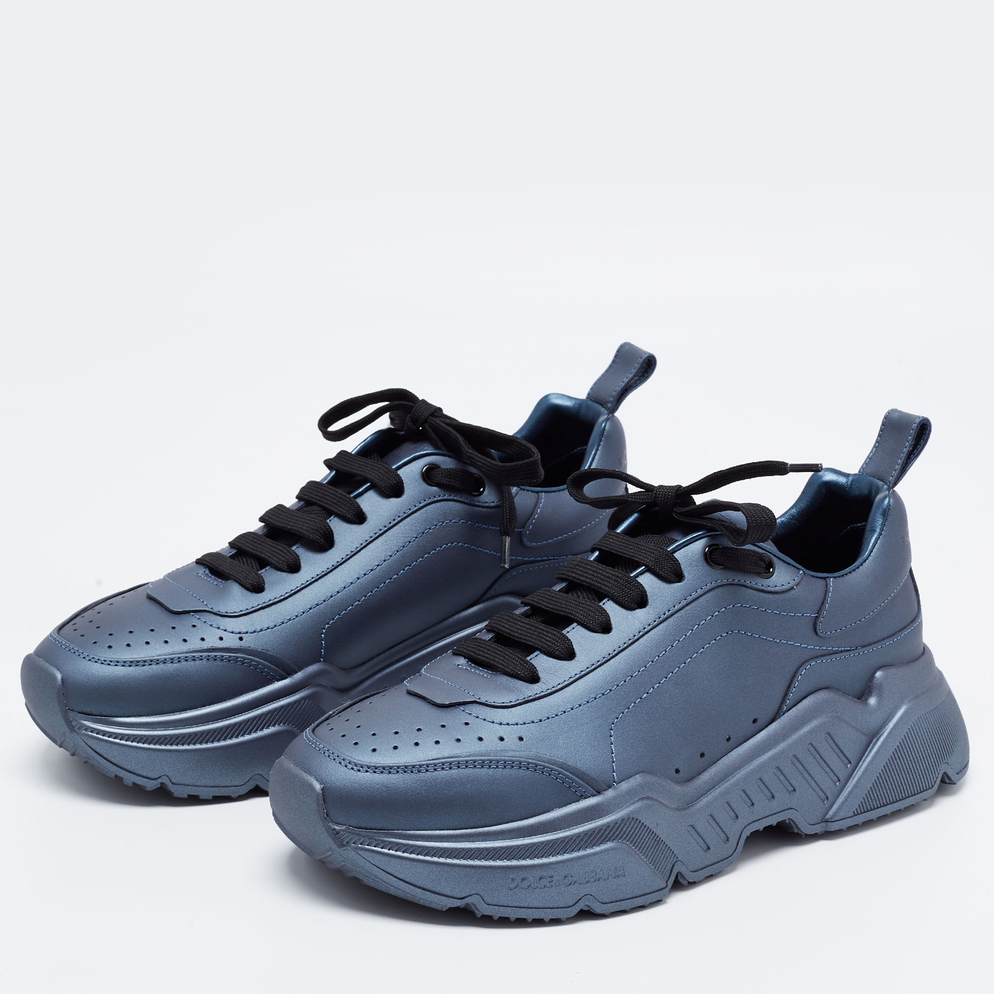 

Dolce & Gabbana Metallic Blue Leather Lace Up sneakers Size