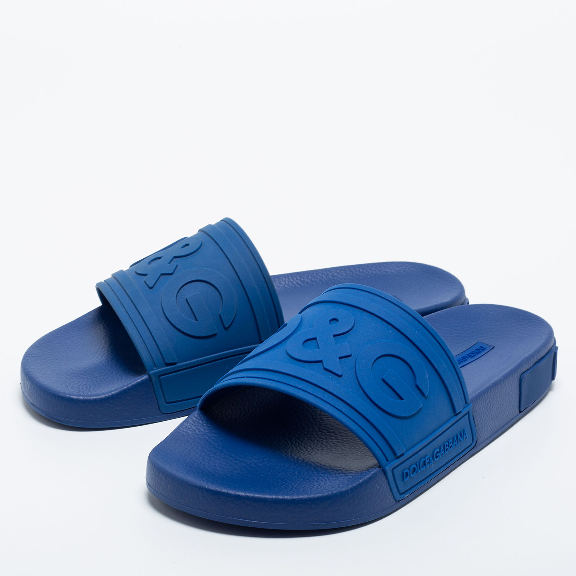 

Dolce & Gabbana Blue Rubber DG Logo Slides Size