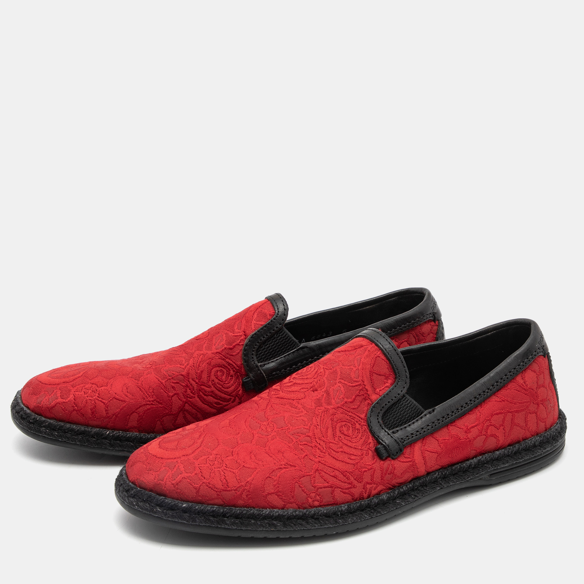 

Dolce & Gabbana Red/Black Brocade Fabric Espadrille Loafers Size