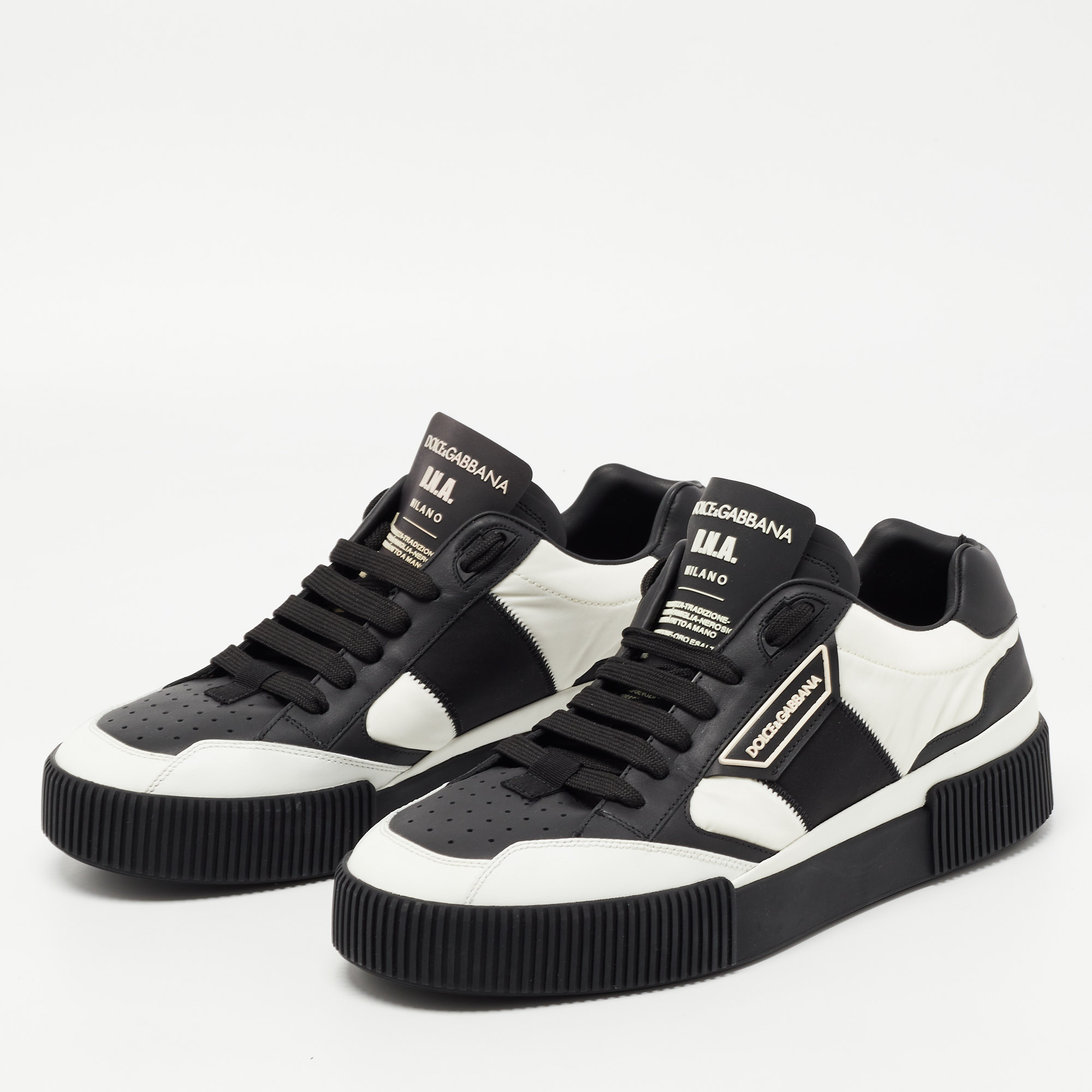 

Dolce & Gabbana Black/White Leather and Fabric Miami Sneakers Size