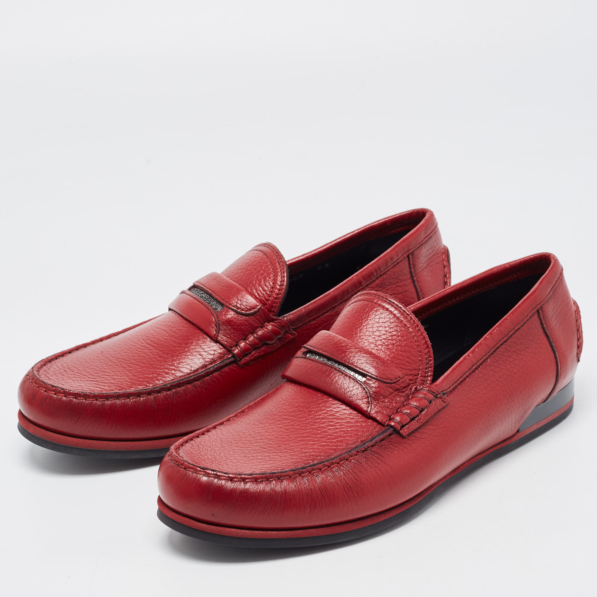 

Dolce & Gabbana Red Leather Penny Loafers Size