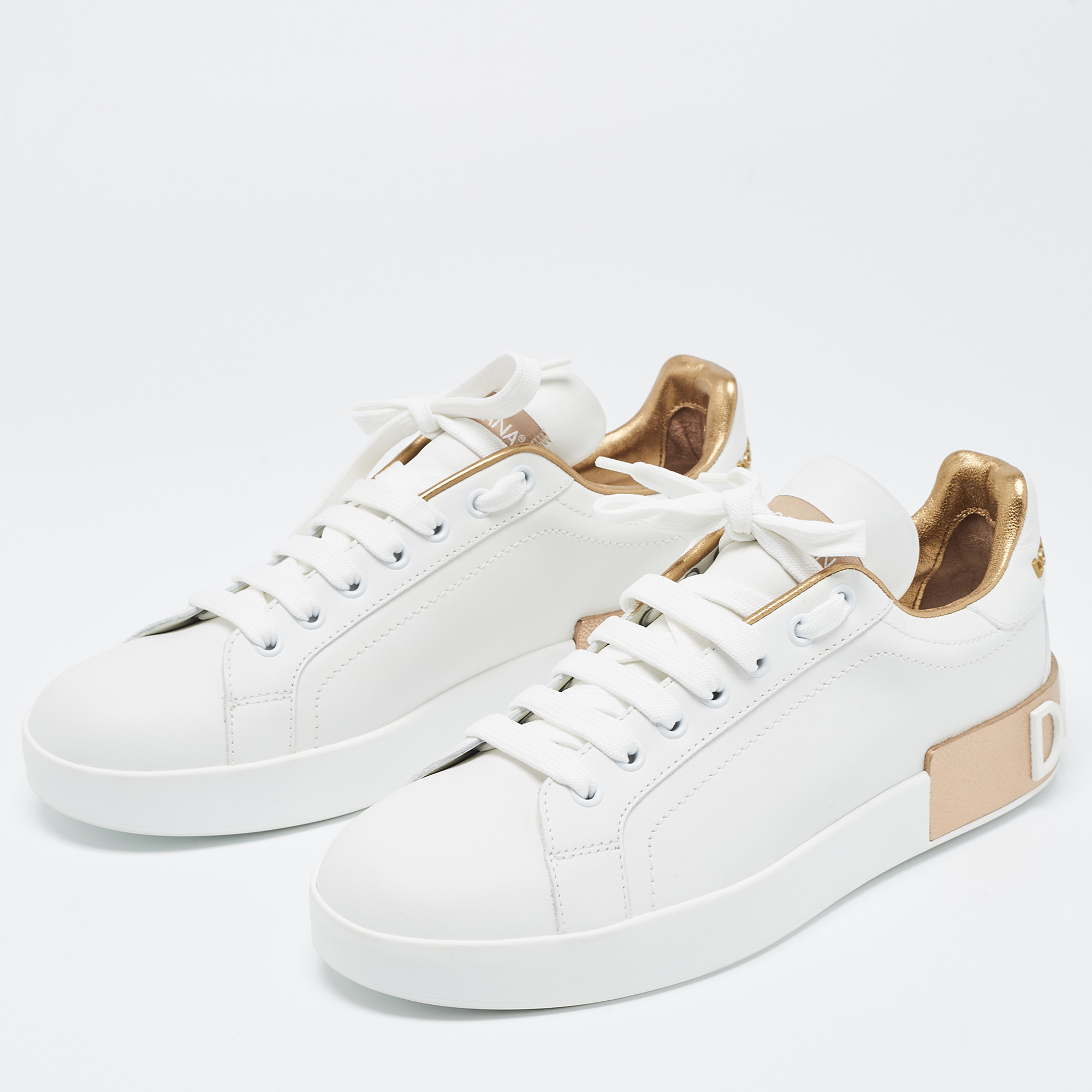 

Dolce & Gabbana White Leather Portofino Low Top Sneakers Size