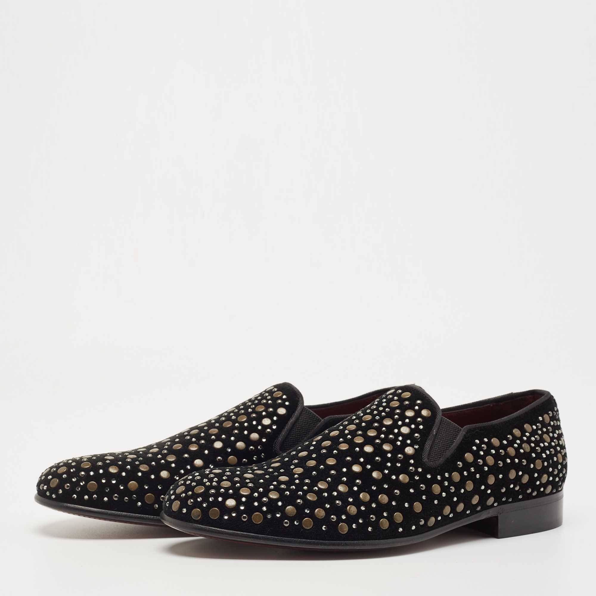 

Dolce & Gabbana Black Velvet Crystal Studded Loafers Size
