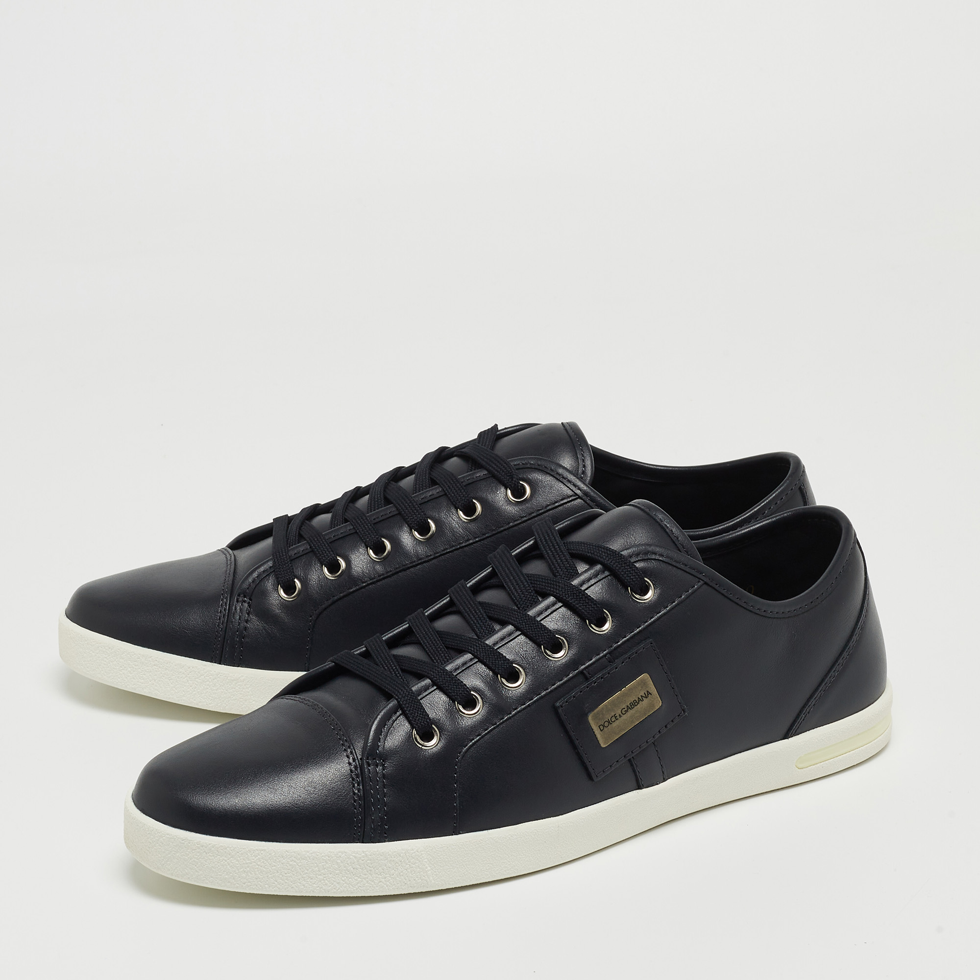 

Dolce & Gabbana Navy Blue Leather Logo Plaque Sneakers Size