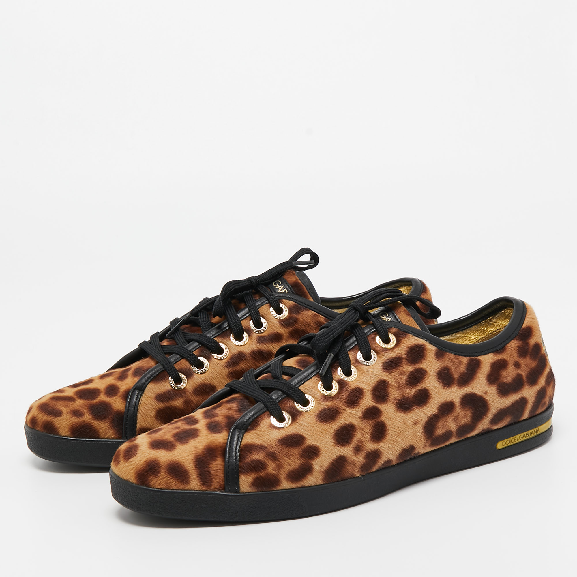 

Dolce & Gabbana Brown Leopard Print Calf Hair Sneakers Size, Beige