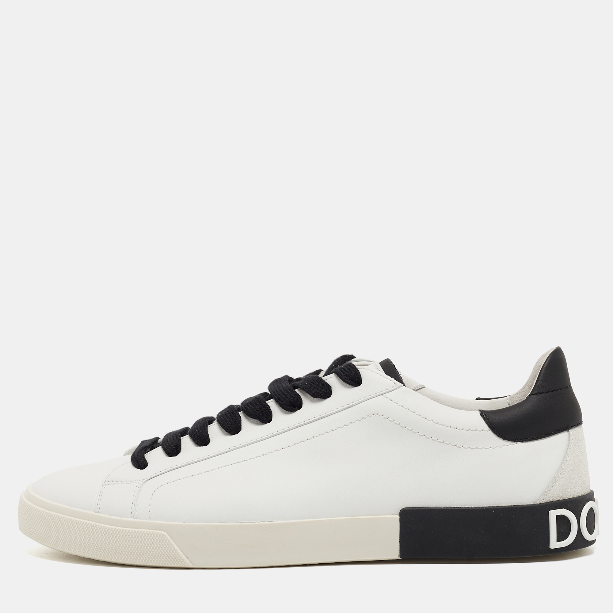 

Dolce & Gabbana White/Black Leather Low Top Sneakers Size