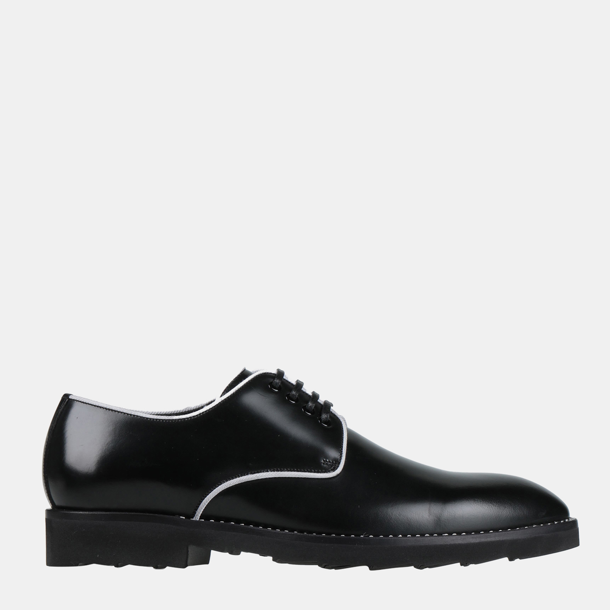 Pre-owned Dolce & Gabbana Leather Lace Up Derby 39 In Black