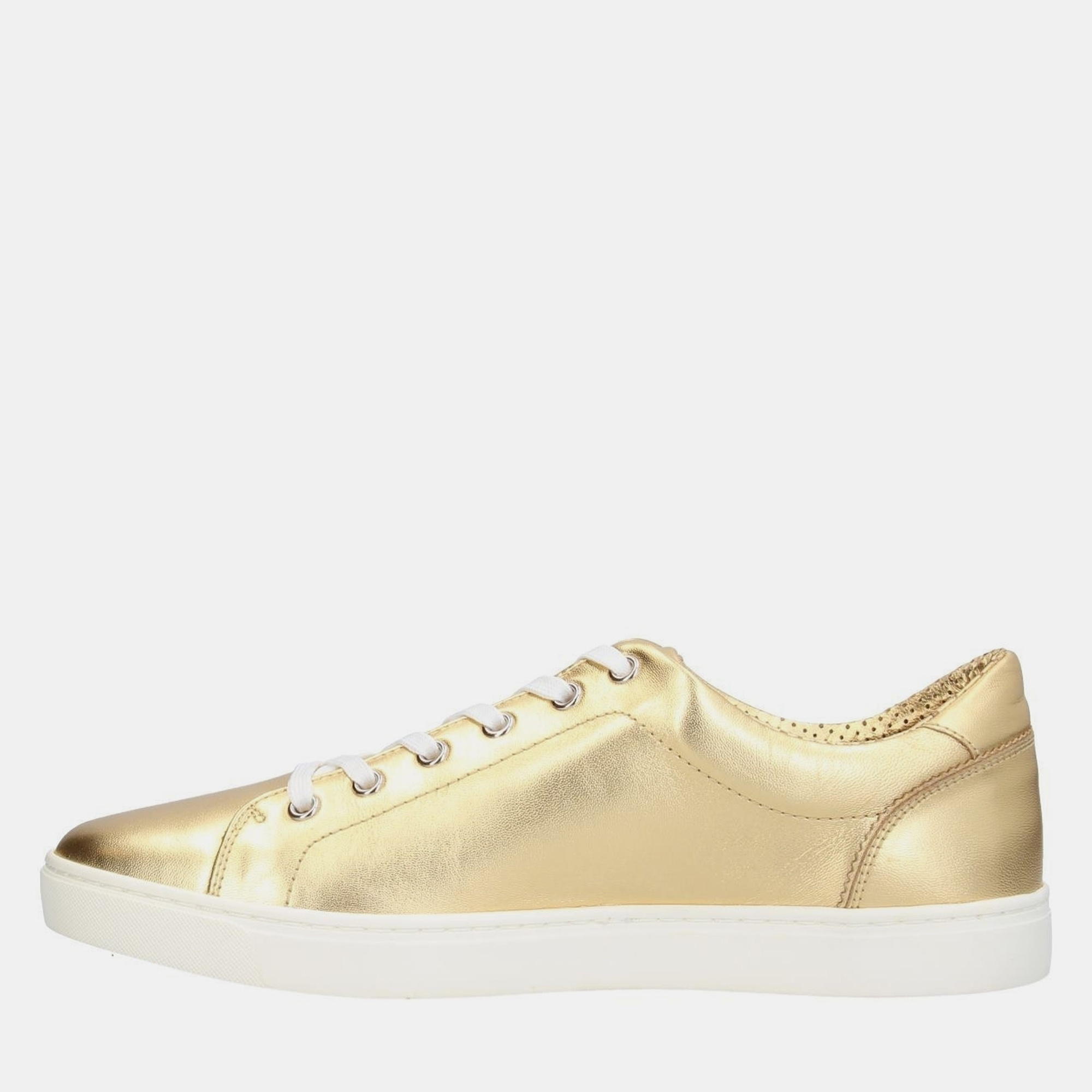 Pre-owned Dolce & Gabbana Leather Low Top Trainers 41 In Gold