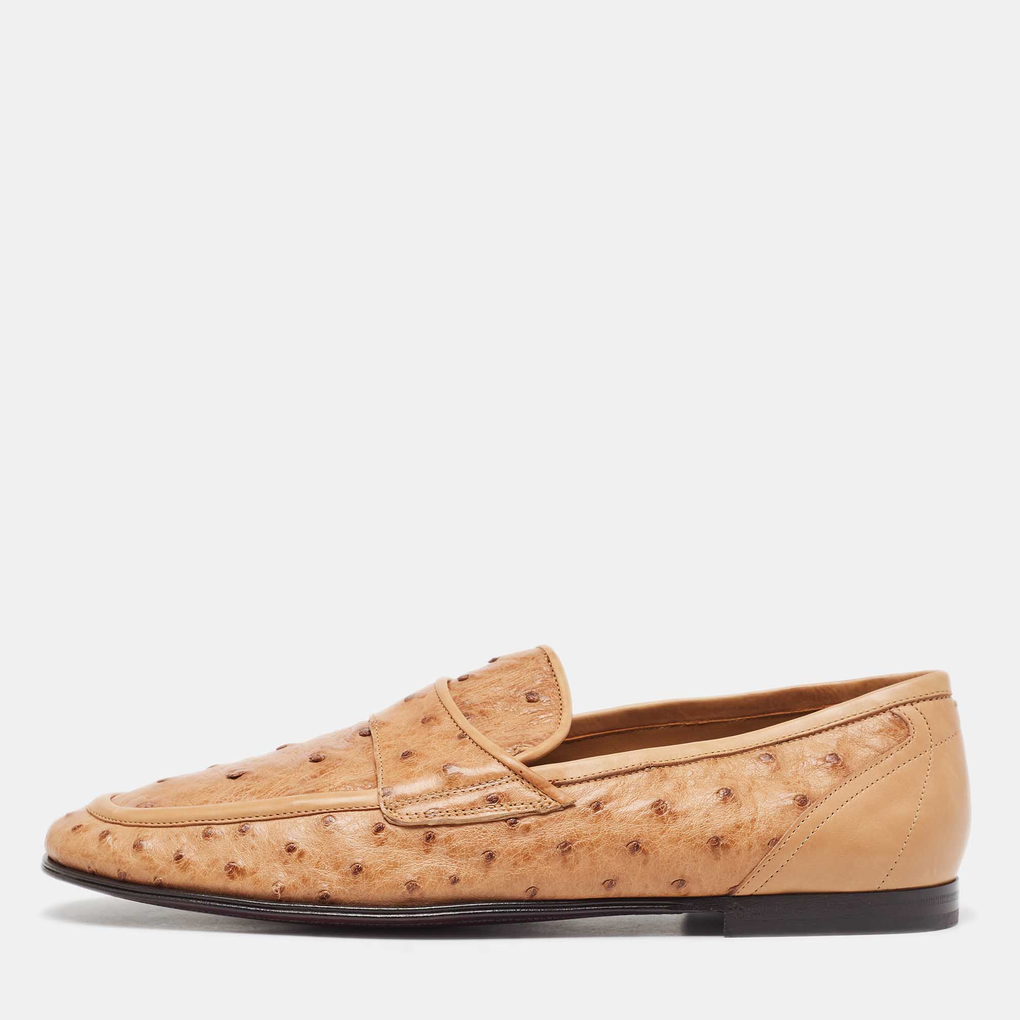 

Dolce & Gabbana Beige Ostrich Slip On Loafers Size 44