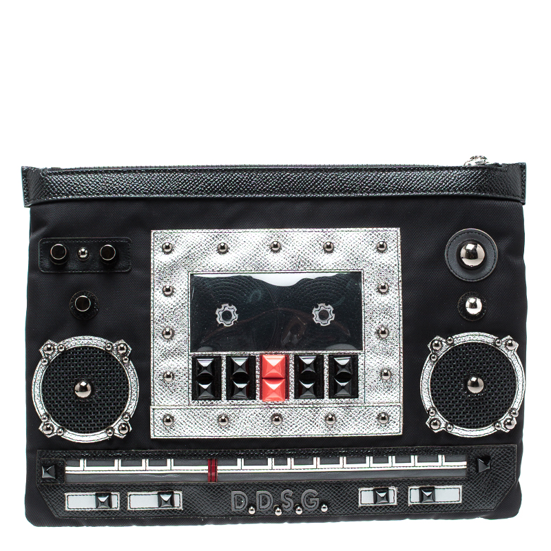 Pre Owned Dolce and Gabbana Black Nylon Radio Zip Pouch