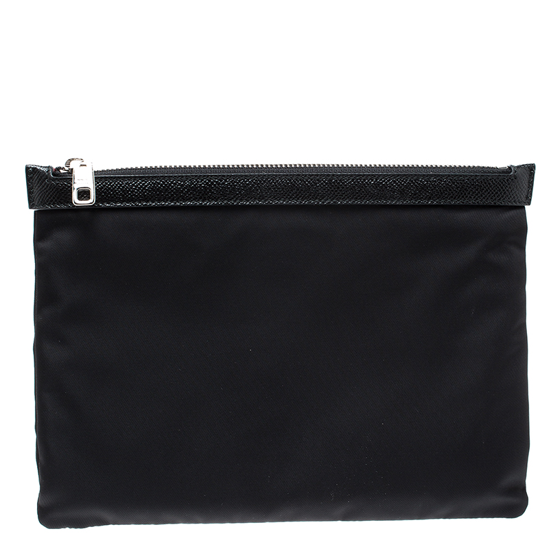 Pre Owned Dolce and Gabbana Black Nylon Radio Zip Pouch