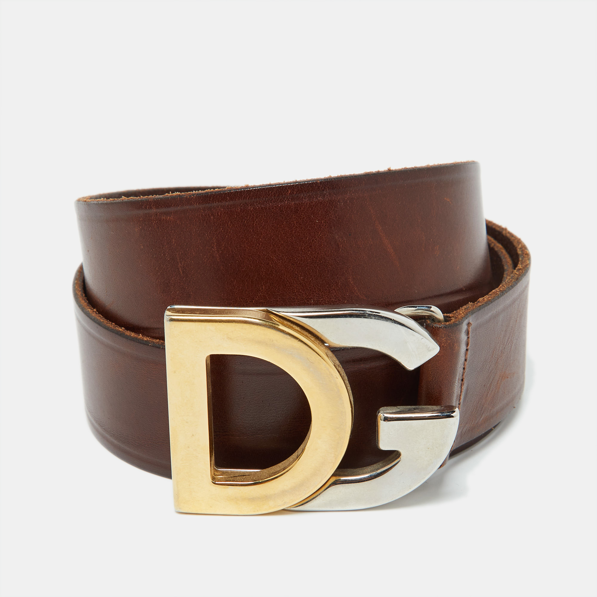 

Dolce & Gabbana Dark Brown Leather DG Logo Buckle Belt