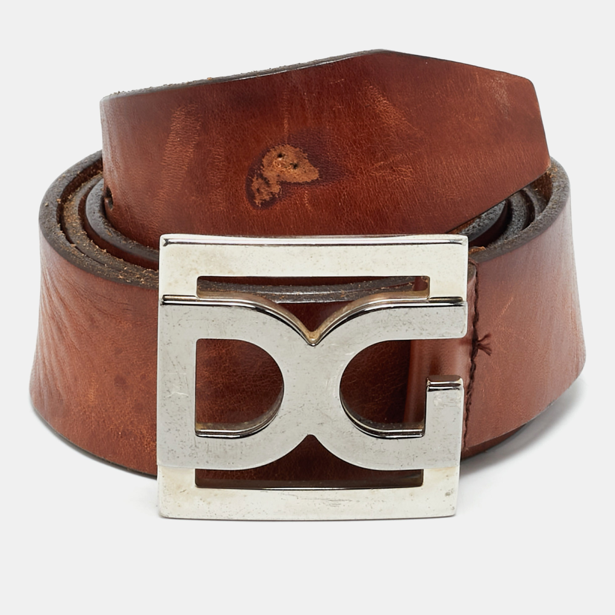 

Dolce & Gabbana Brown Leather DG Logo Belt