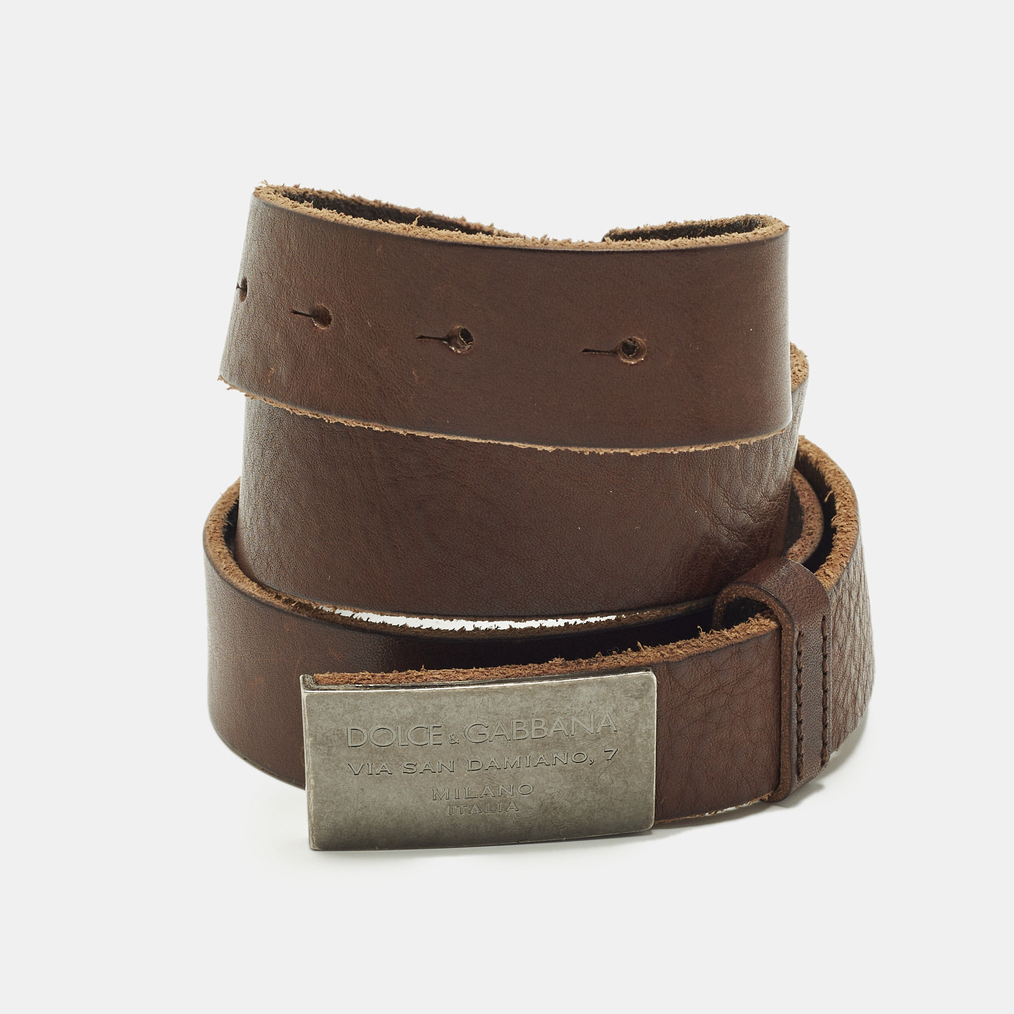 

Dolce & Gabbana Logo Plaque  Buckle Belt Brown Leather