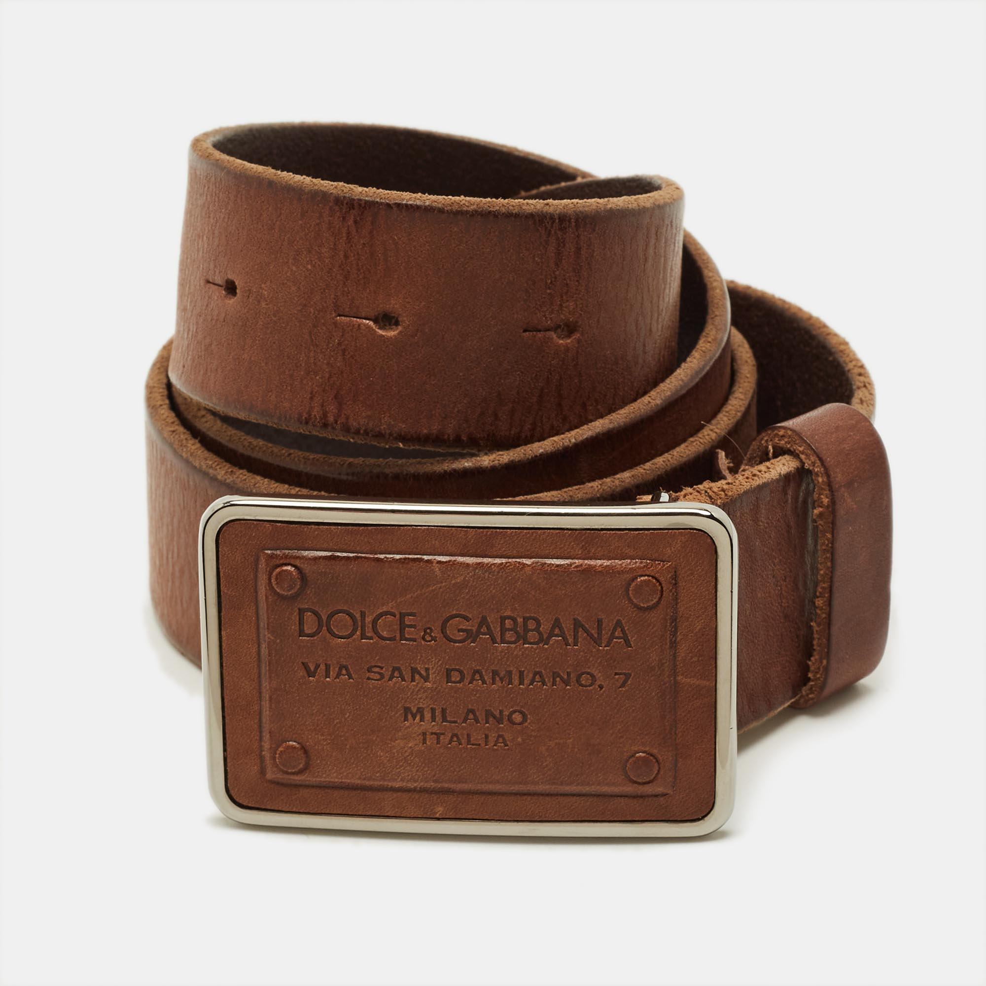

Dolce & Gabbana Logo Plaque  Buckle Belt Brown Leather