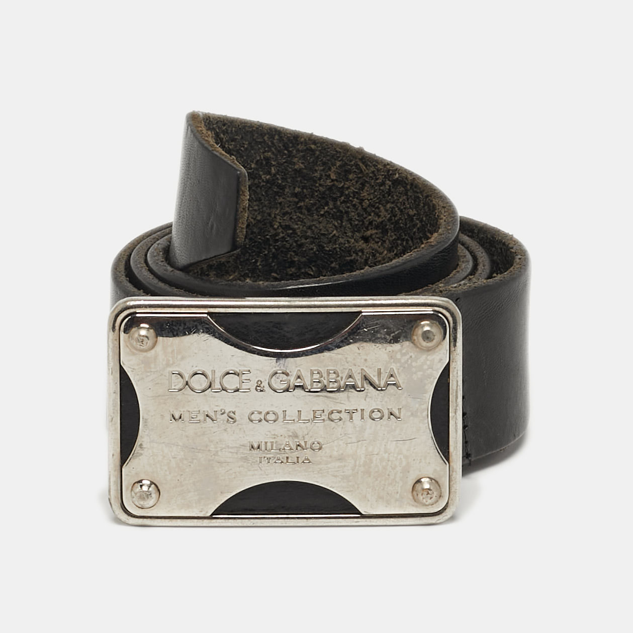 

Dolce & Gabbana Logo Plaque  Buckle Belt Black Leather