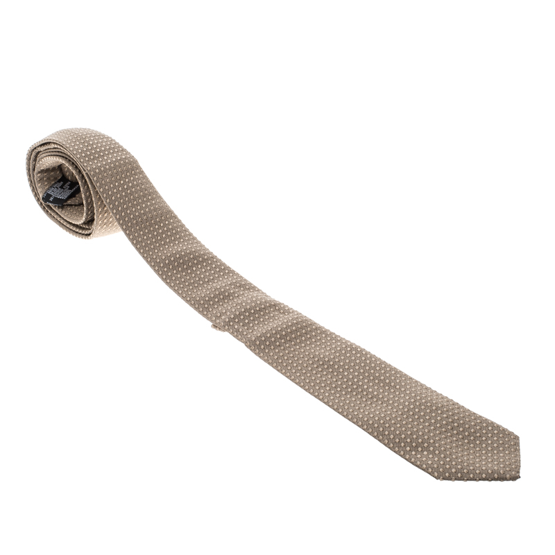 Dolce and Gabbana Brown Dot Embroidered Silk and Cotton Blend Tie