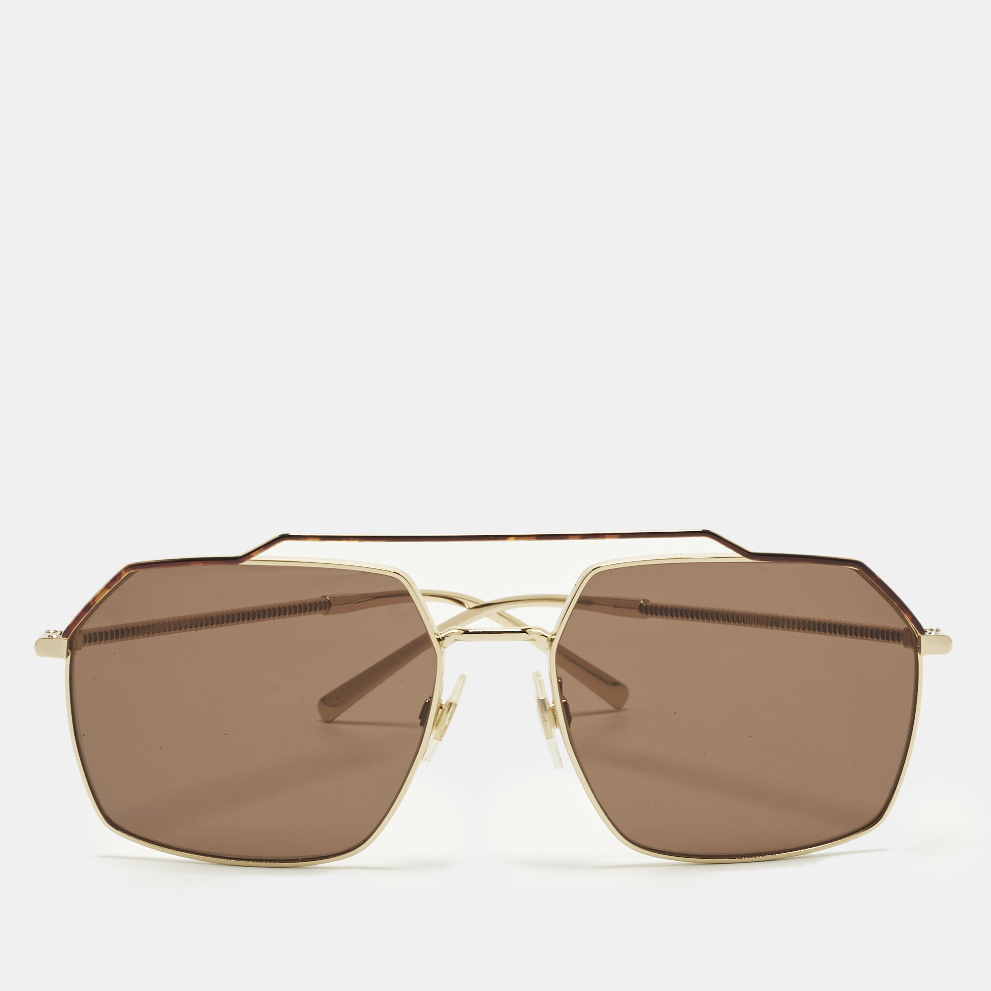 

Dolce & Gabbana Brown/Gold Tone DG 2250 Aviator Sunglasses