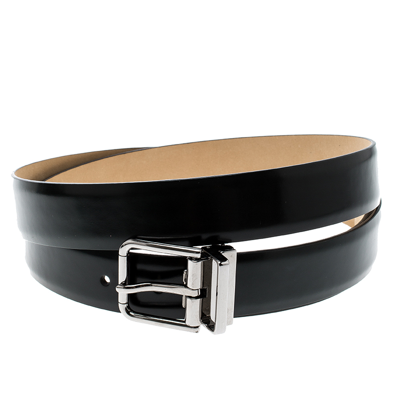 

Dolce and Gabbana Dark Green Spazzolato Leather Shiny Buckle Belt