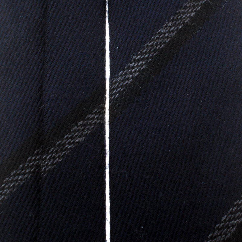 

Dolce and Gabbana Navy Blue Striped Wool and Silk Jacquard Fringed Tie