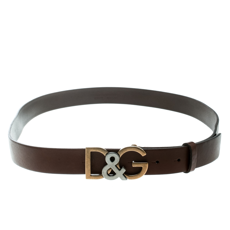 Pre Owned حزام دولتشي أند غابانا إبزيم D&G جلد بني 110 سم