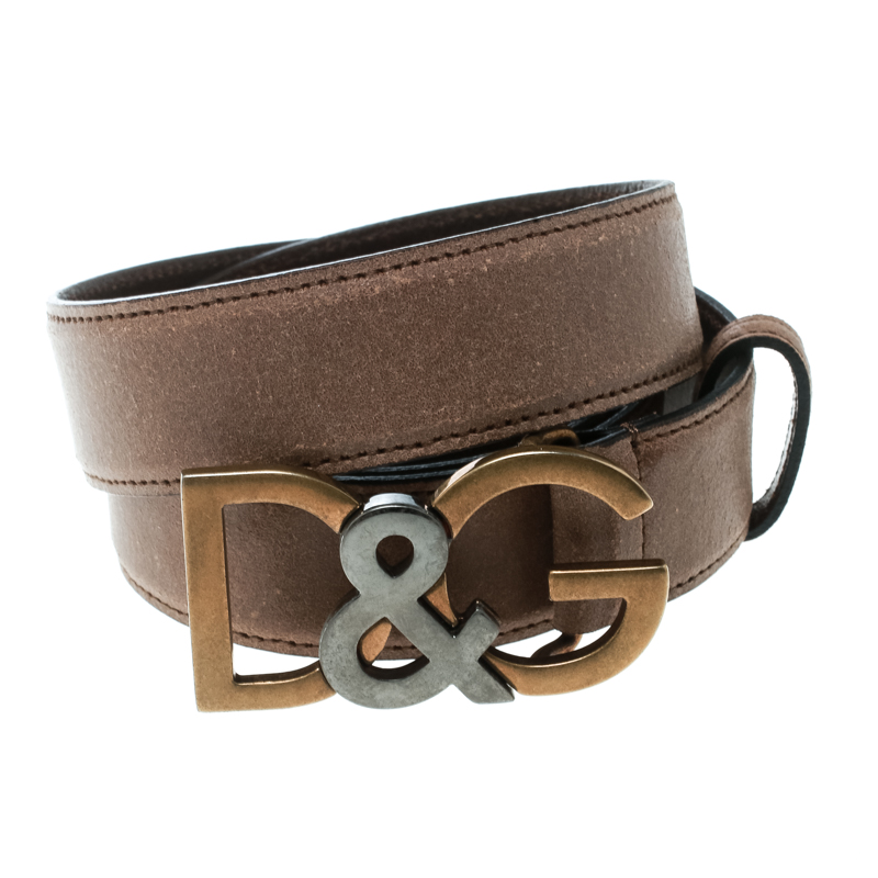 

Dolce and Gabbana Light Brown Leather D&G Buckle Belt