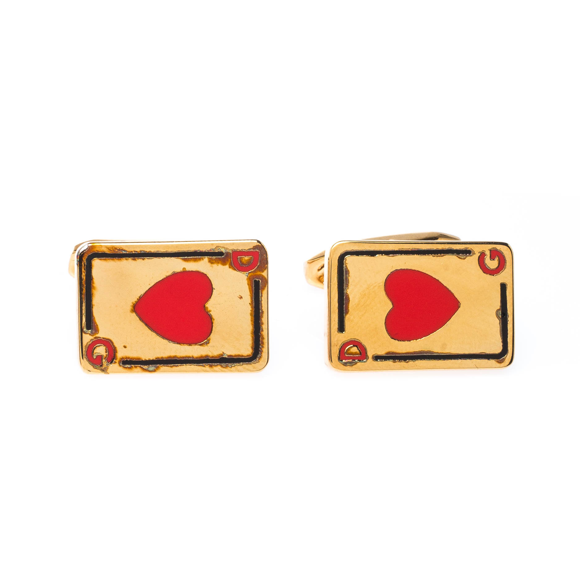 Pre Owned Dolce and Gabbana Hearts Card Motif Gold Tone Cufflinks