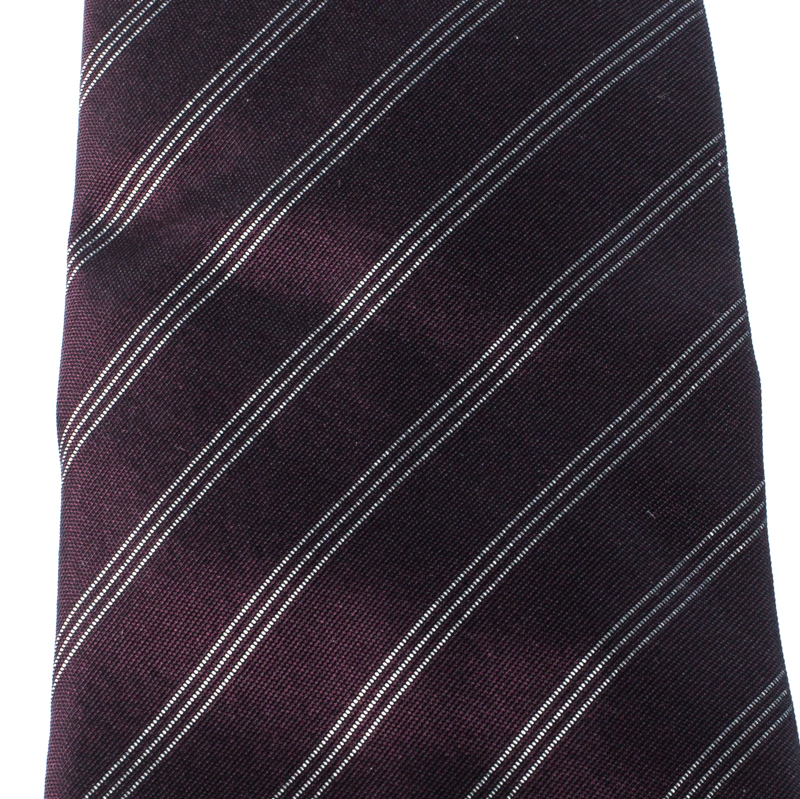 

Dolce and Gabbana Wine Purple Diagonal Striped Silk Twill Tie