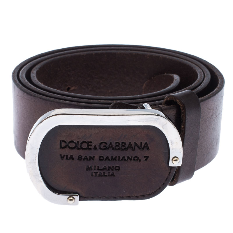 

Dolce & Gabanna Metallic Brown Leather Oval Logo Buckle Belt