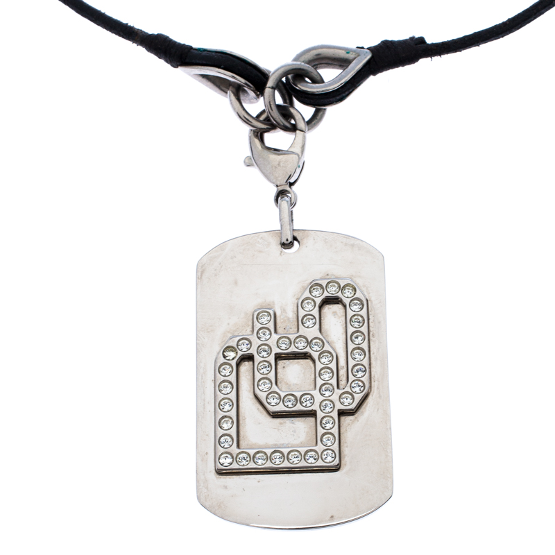 Dolce & Gabbana Crystal Silver Tone Dog Tag PendantÂ 