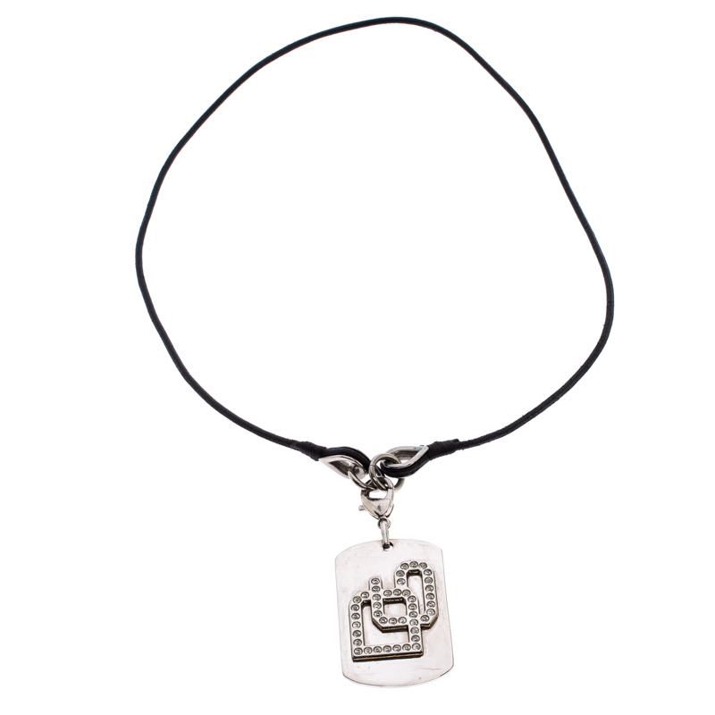 

Dolce and Gabbana Crystal Silver Tone Dog Tag Pendant