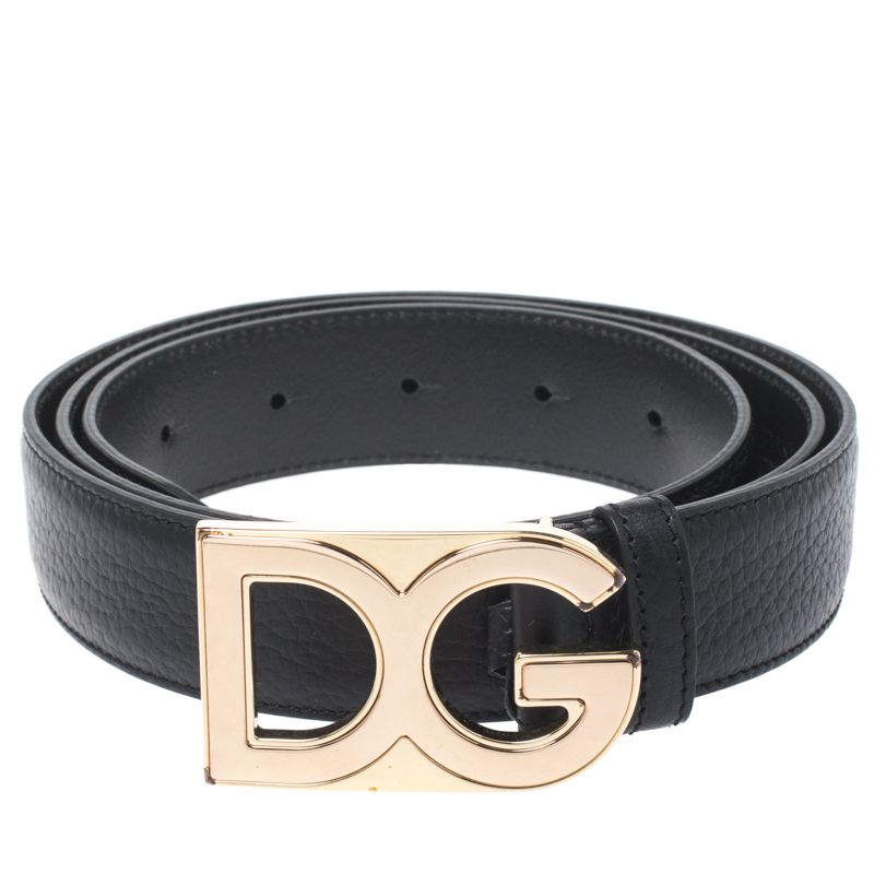 

Dolce and Gabbana Black Leather Logo Buckle Belt Size