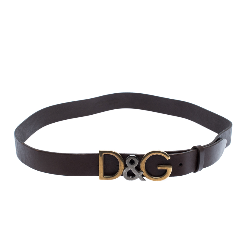 Dolce & Gabbana Brown Leather Logo Belt Size 100CM
