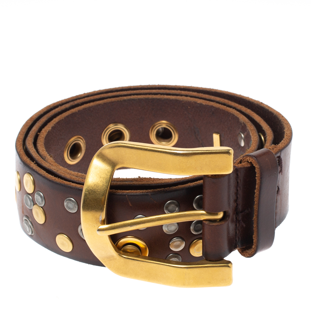 

Dolce & Gabbana Brown Leather Gold Grommet Belt Size